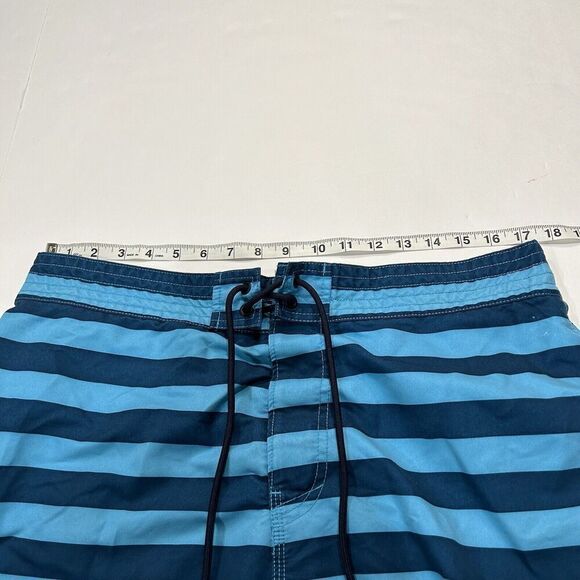 NAUTICA Men’s Swim Suit Trunk LARGE Blue Stripe Sail Logo On Leg - Picture 5 of 7